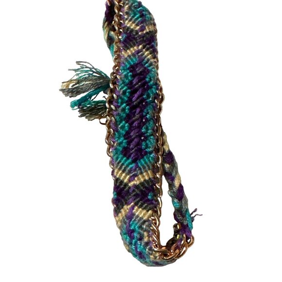 Western Boho Chic Woven Rhinestones Bracelet Blue Reversible Adjustable - Picture 6 of 11